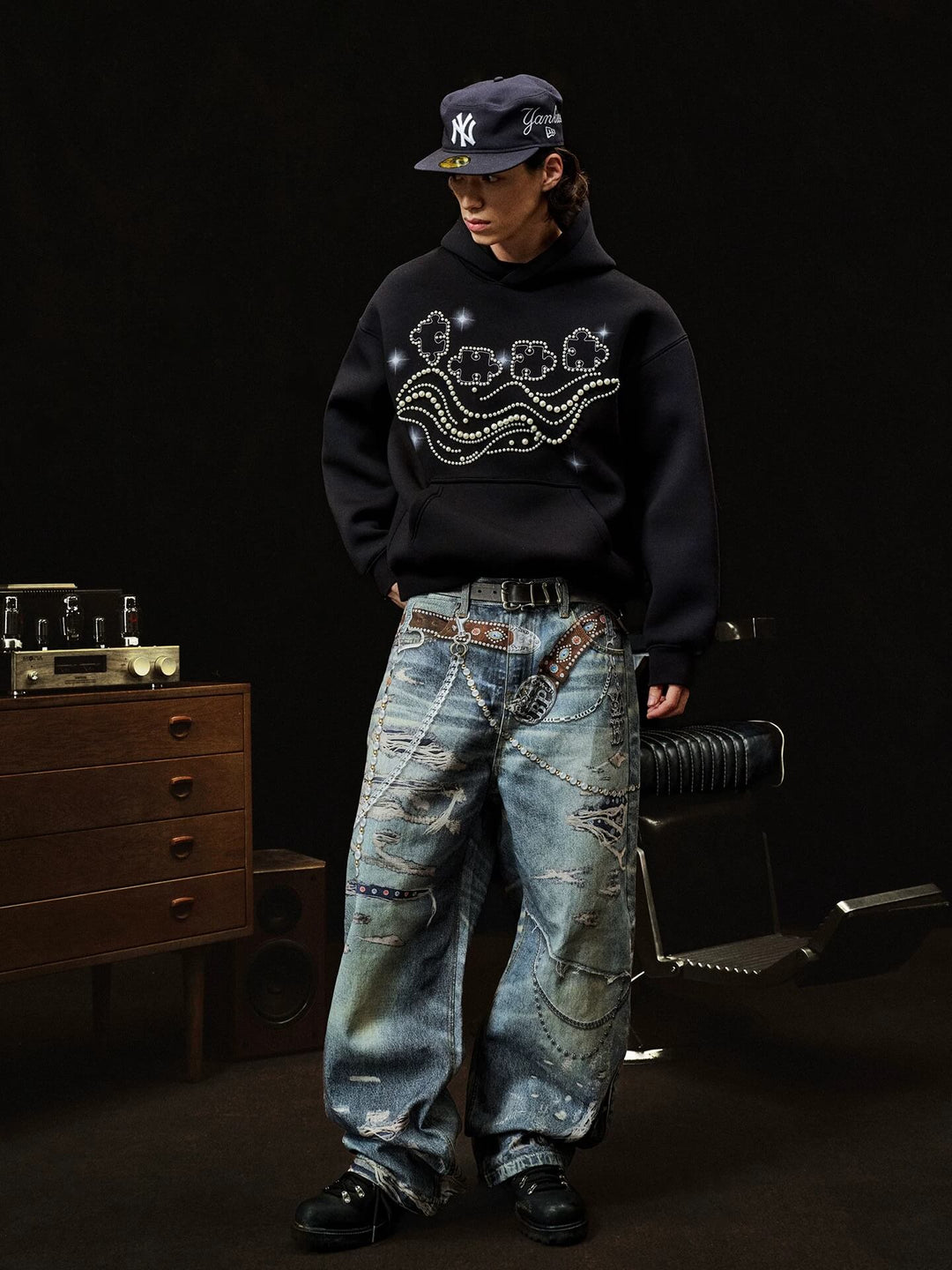 YADcrew x BIPOLAR 3D Belt Chain Digital Print Machete Jeans | Face 3 Face