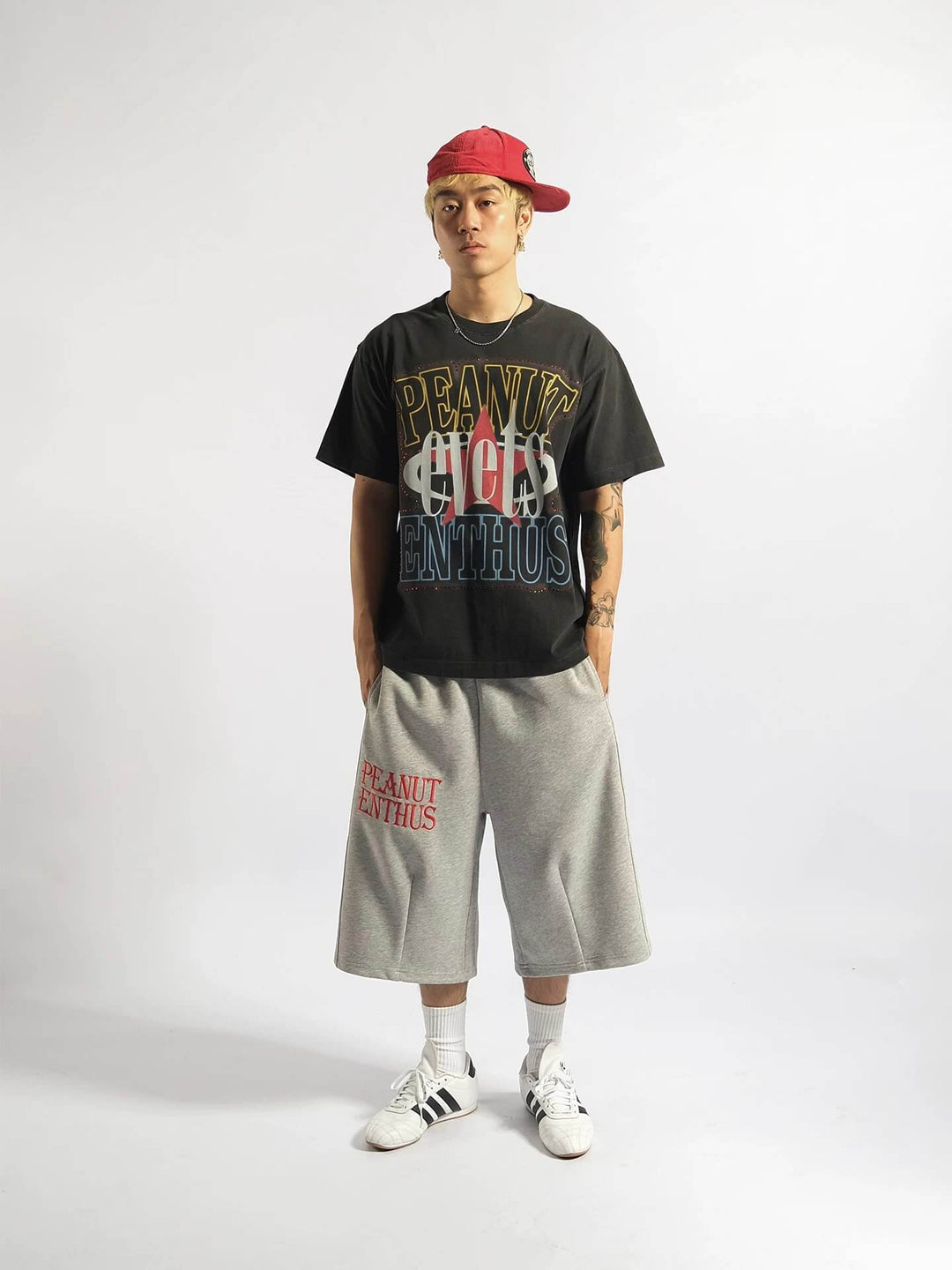 EVETS Slogan Embroidered Baggy Sweat Shorts