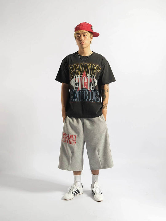 EVETS Slogan Embroidered Baggy Sweat Shorts