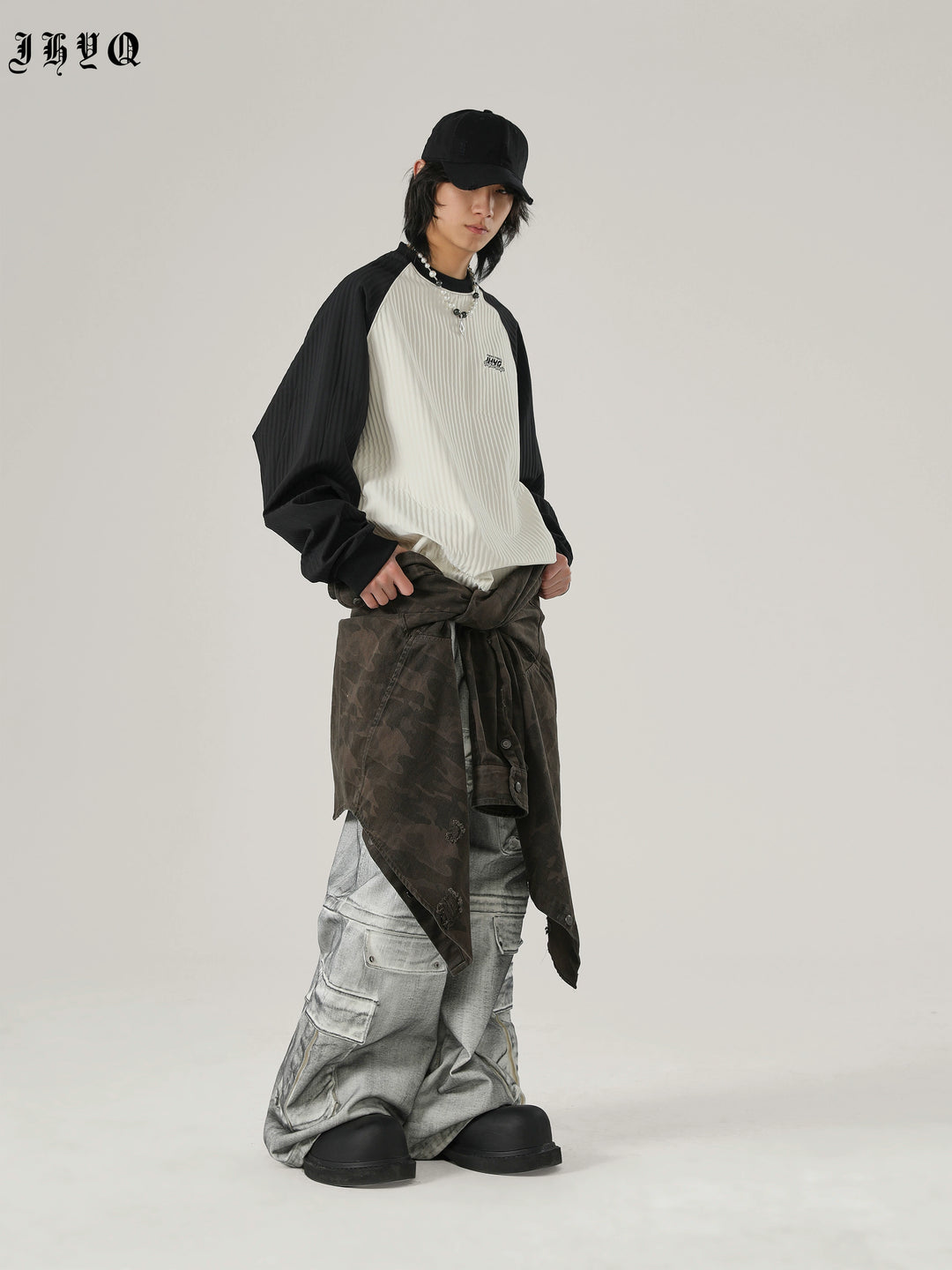 JHYQ Stitching Texture Letter Printing Long Sleeved Tee