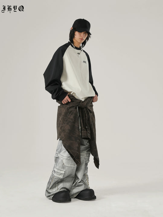 JHYQ Stitching Texture Letter Printing Long Sleeved Tee