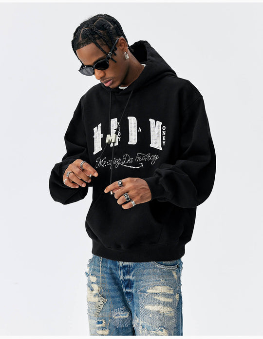 MEDM M Buckled Drawstring Pearl Logo Embroidered Hoodie | Face 3 Face