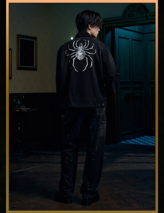 MEDM × HUNTER×HUNTER Logo Embroidered Washed Distressed Detroit Jacket