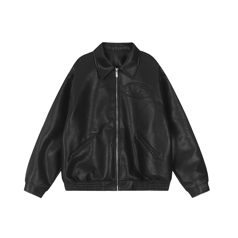 Achock Steel Embossed Logo Leather Jacket | Face 3 Face
