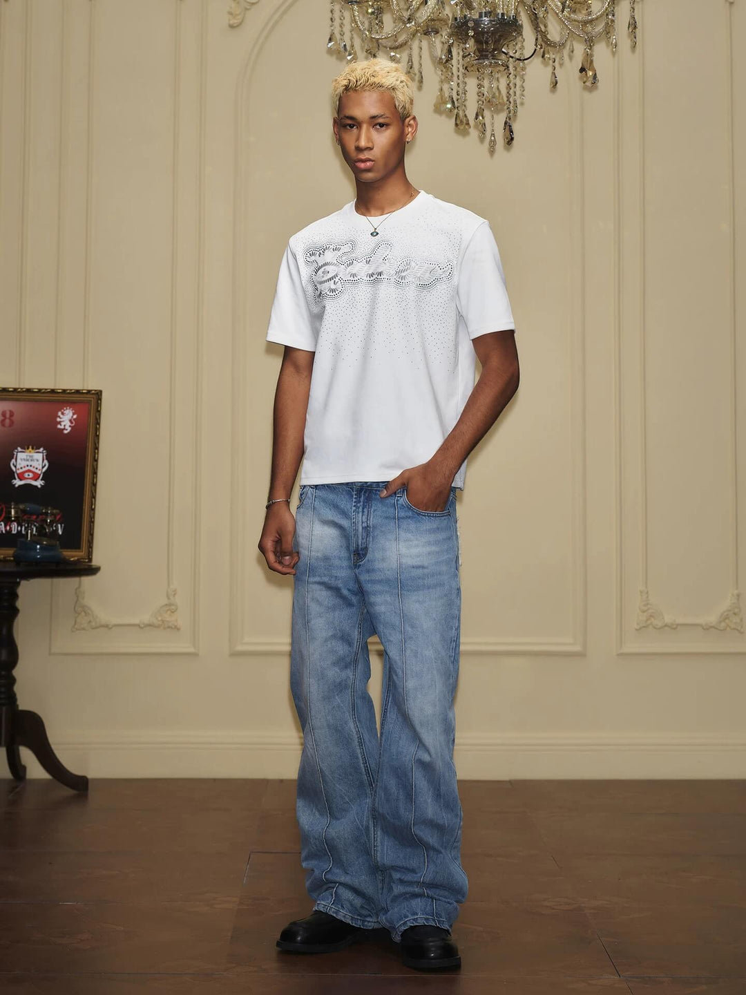 YADcrew Contrast Frayed Back Pocket Center Seam Washed Jeans | Face 3 Face