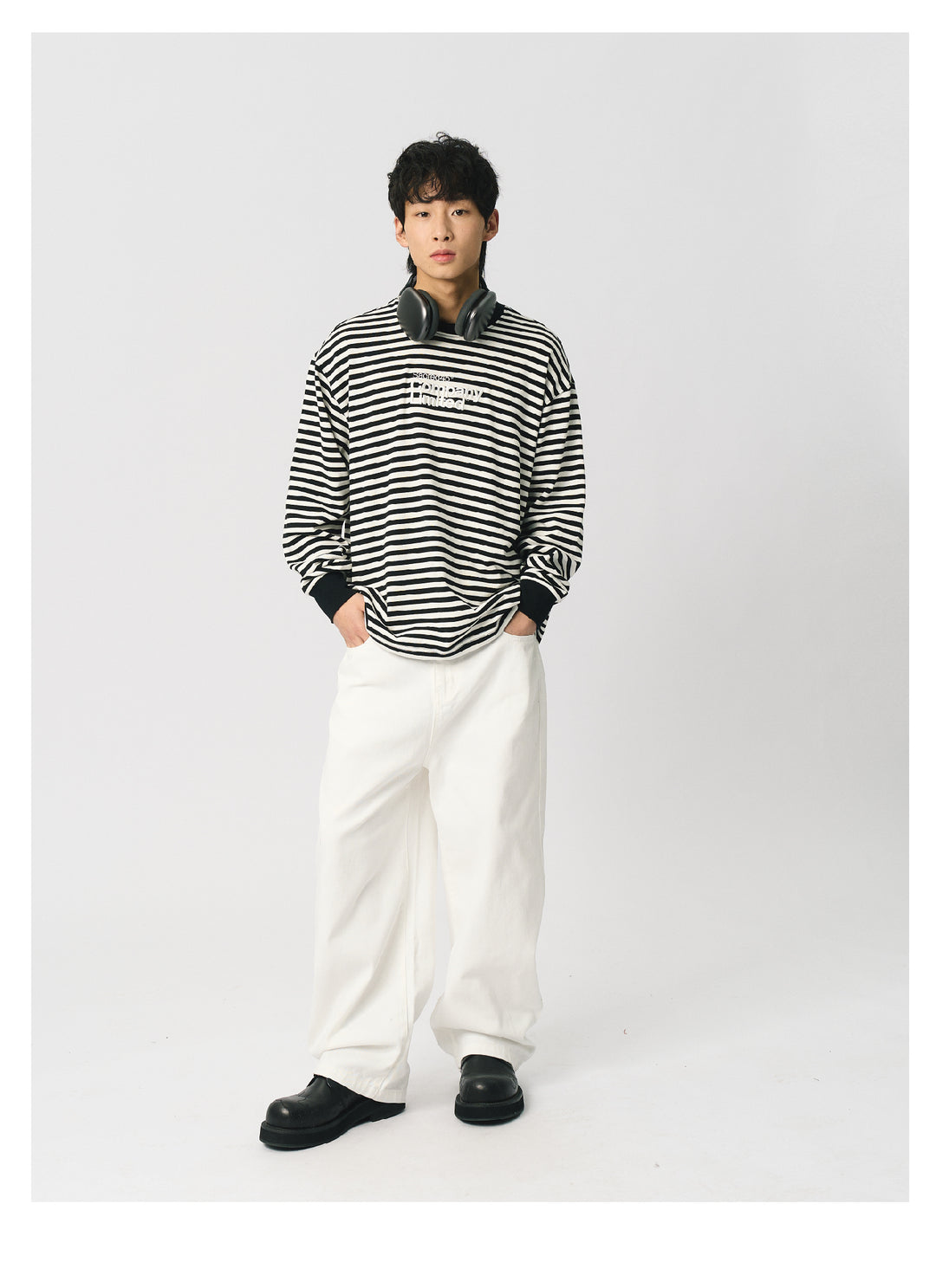 S45 Striped Embroidery Long-Sleeve Tee | Face 3 Face