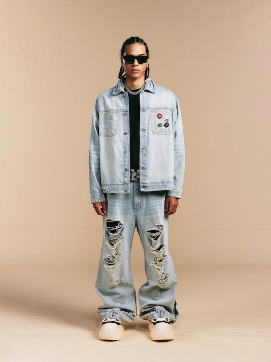 1807× LABT Paisley Pattern Washed Denim Jeans | Face 3 Face