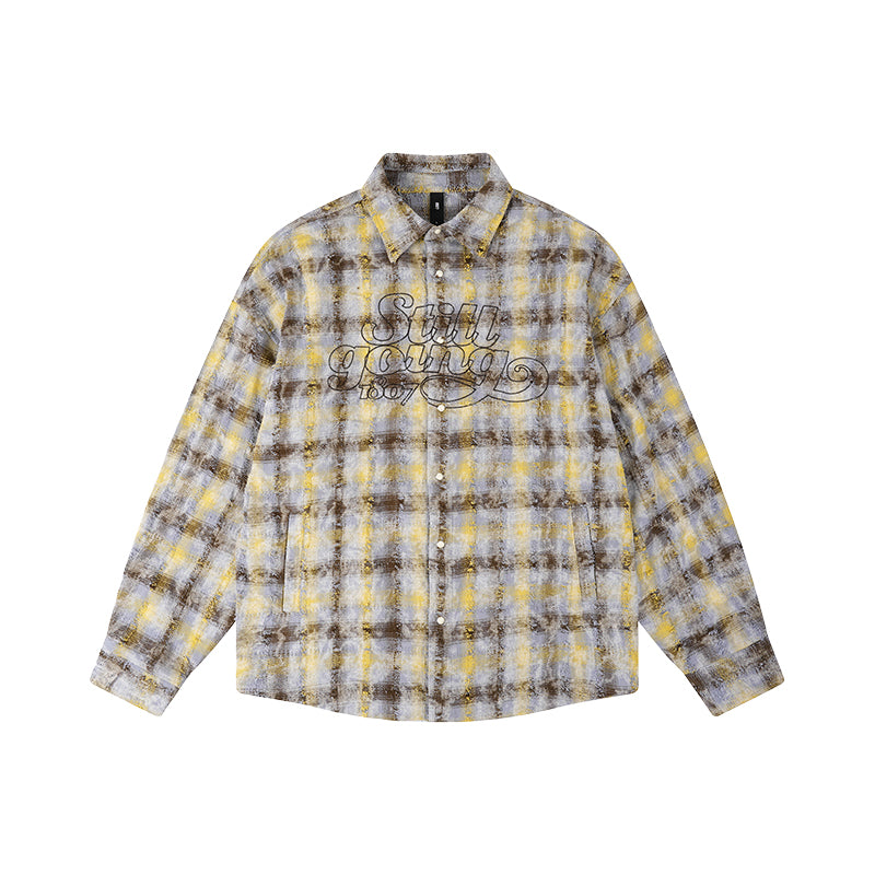 1807 Chain Embroidery Plaid Long Sleeve Shirt | Face 3 Face
