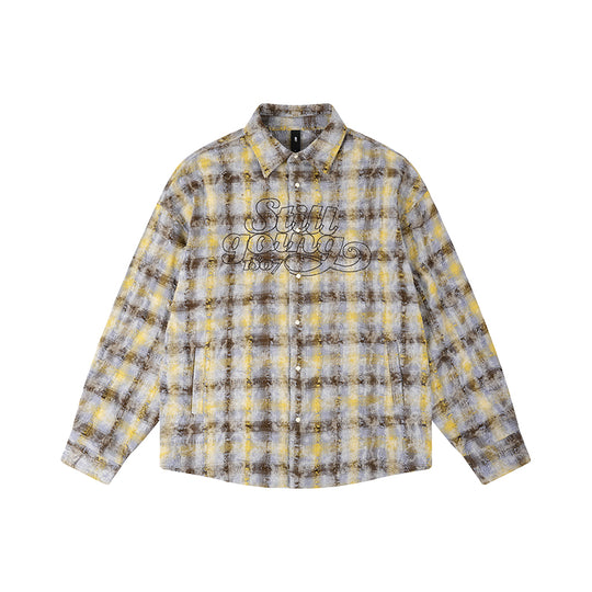 1807 Chain Embroidery Plaid Long Sleeve Shirt | Face 3 Face