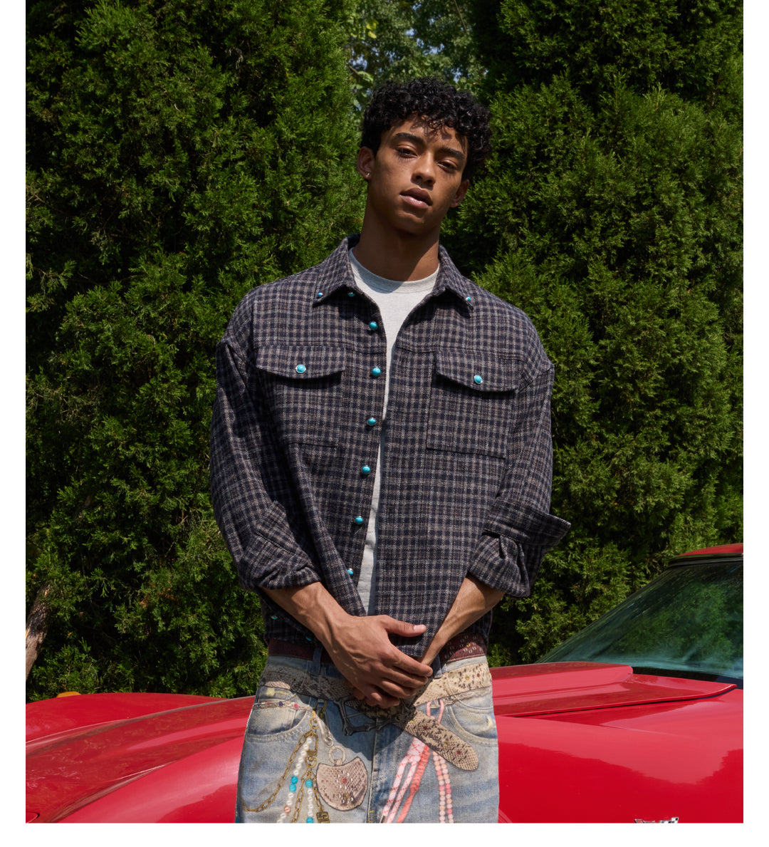 S45 Turquoise Button Plaid Long Sleeve Shirt | Face 3 Face