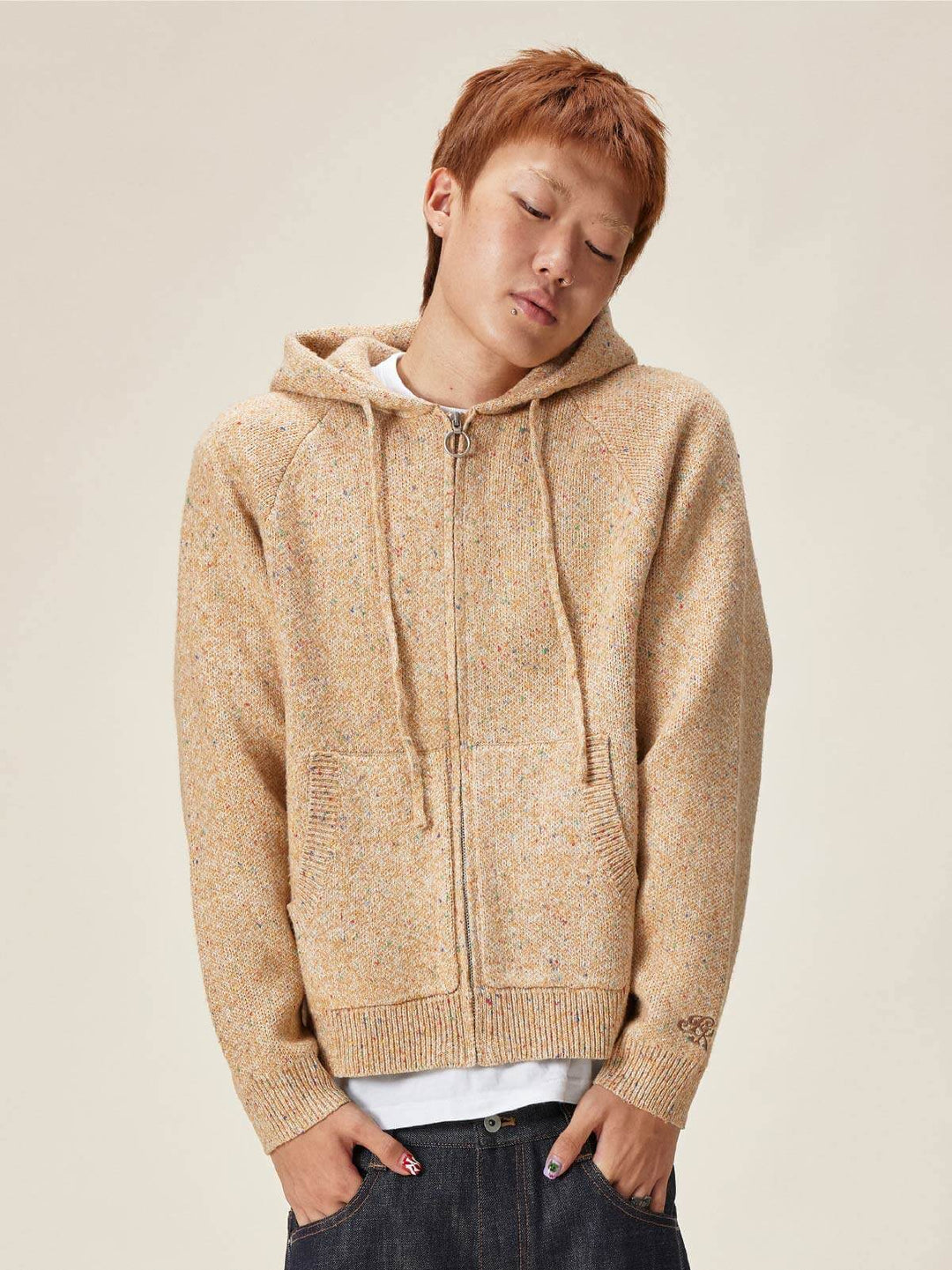 EVILKNIGHT(EK) Speckled Knit Zip Up Hoodie