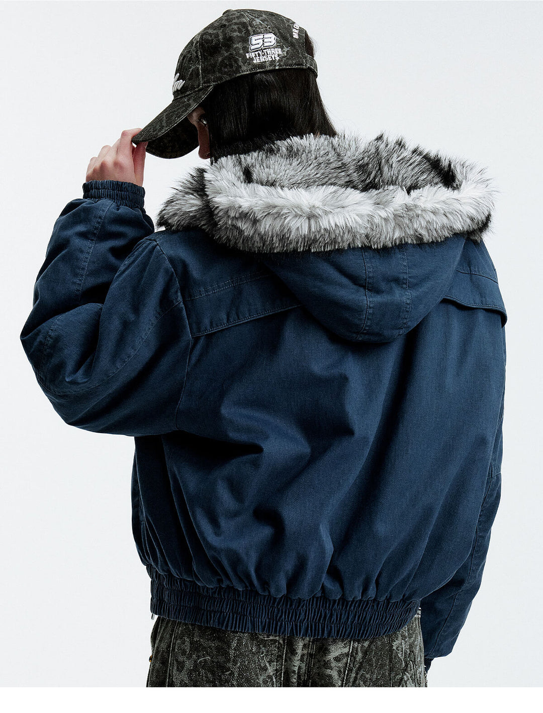 MEDM Fur Lined Washed Work Hooded Jacket | Face 3 Face