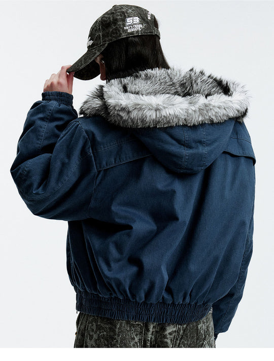 MEDM Fur Lined Washed Work Hooded Jacket | Face 3 Face