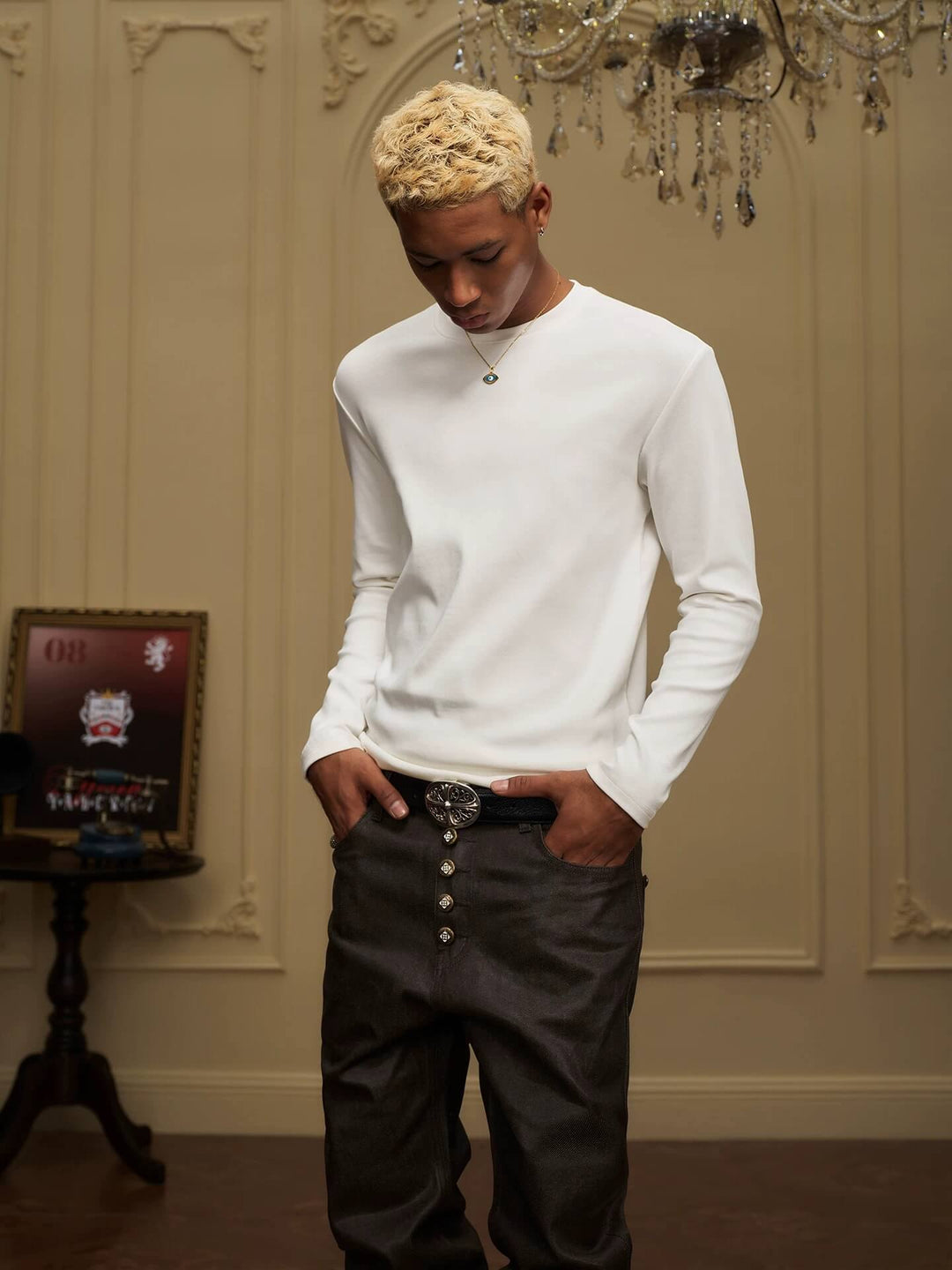 YADcrew Neck Logo Print Stretch Long Sleeve Tee | Face 3 Face