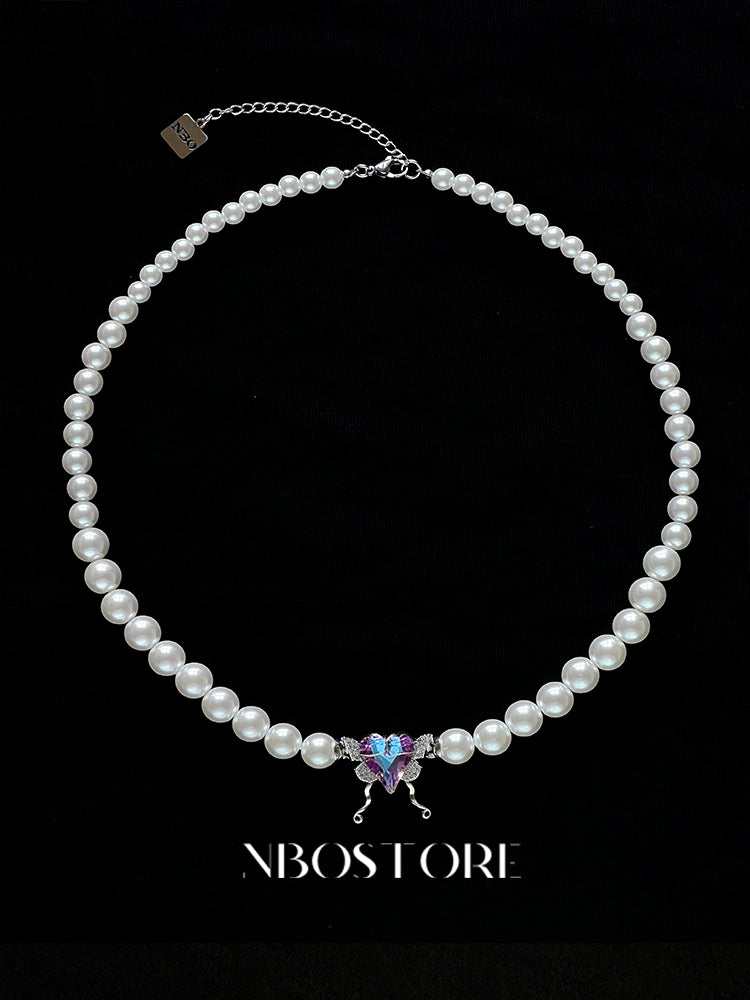 Nbostore Butterfly Heart Zirconia Match Beads Necklace