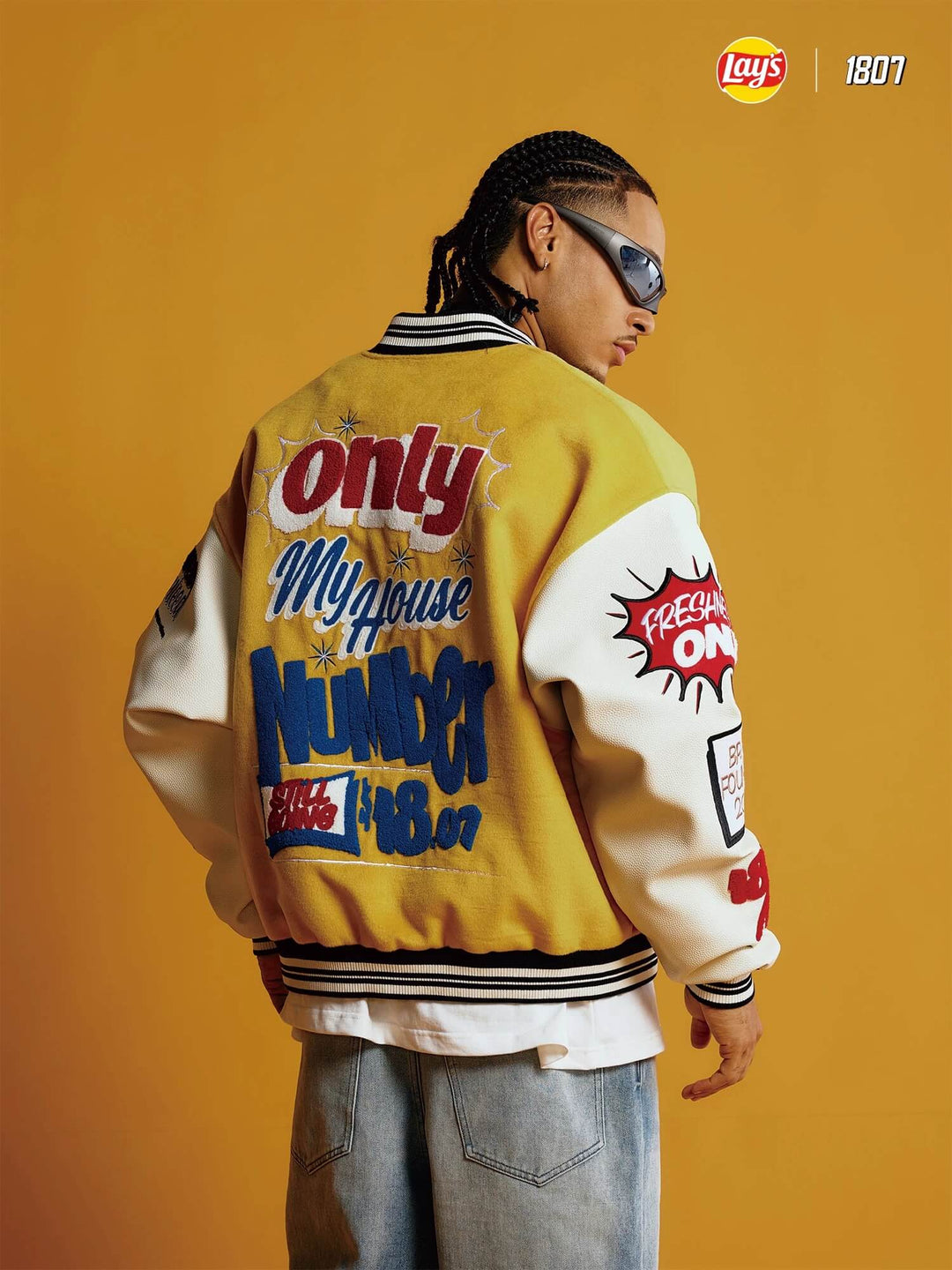 1807 × Lay’s Embroidered PU Leather Varsity Jacket | Face 3 Face