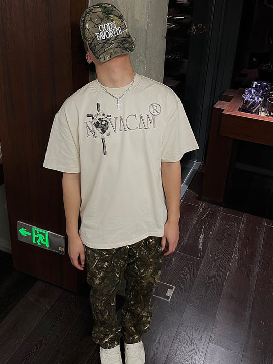 NOVACAM Vintage Frayed Logo Print Backstitch Tee | Face 3 Face