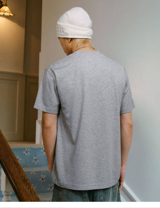 MEDM Distressed Denim Logo Patch Studded Short Sleeve Tee | Face 3 Face