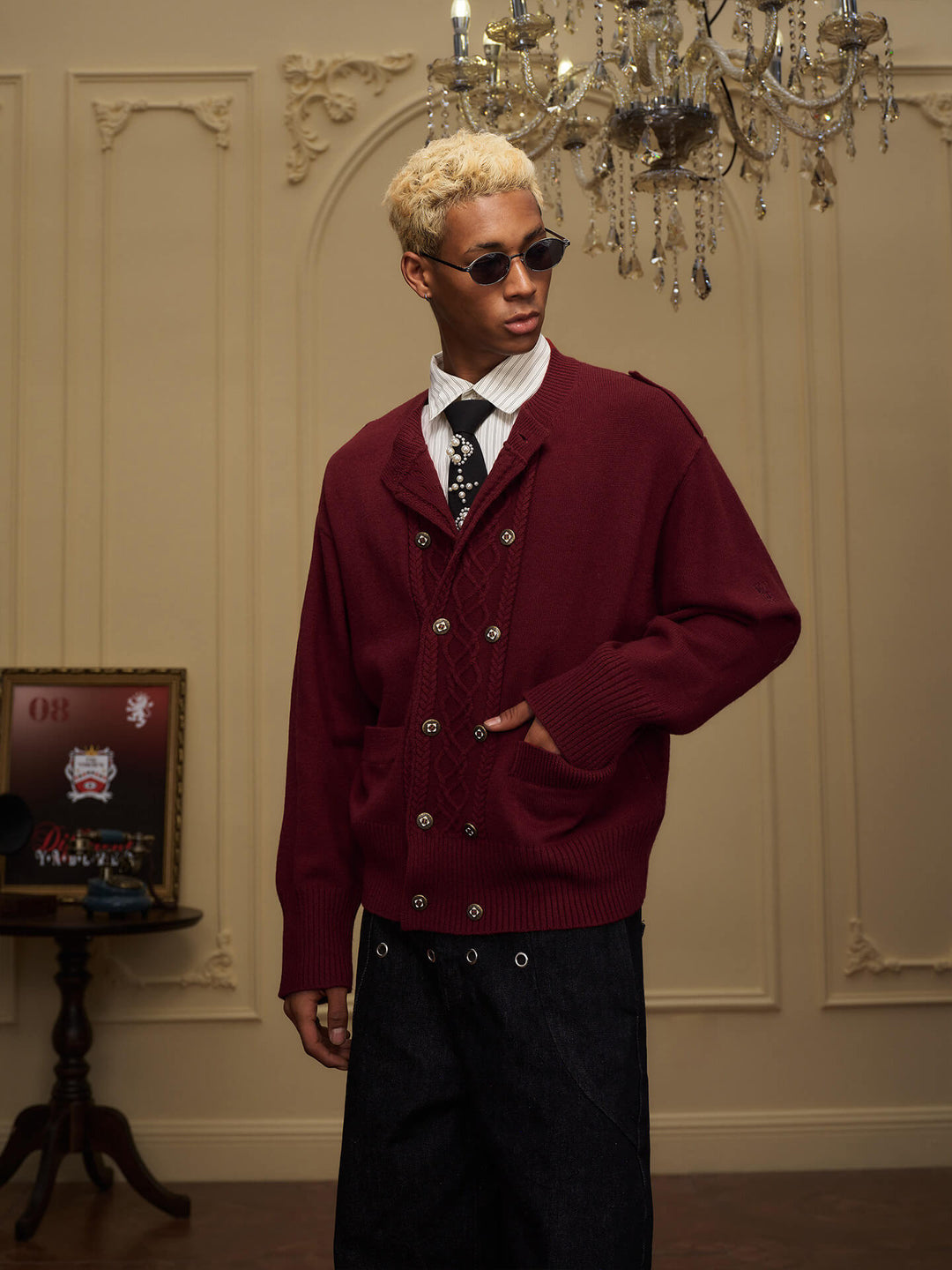 YADcrew Double Breasted Metal Button Cable Knit Cardigan | Face 3 Face