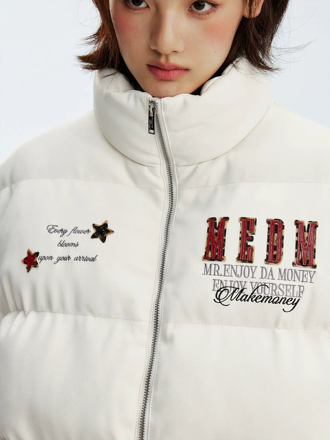 MEDM Leopard Patch PU Leather Puffer Jacket | Face 3 Face