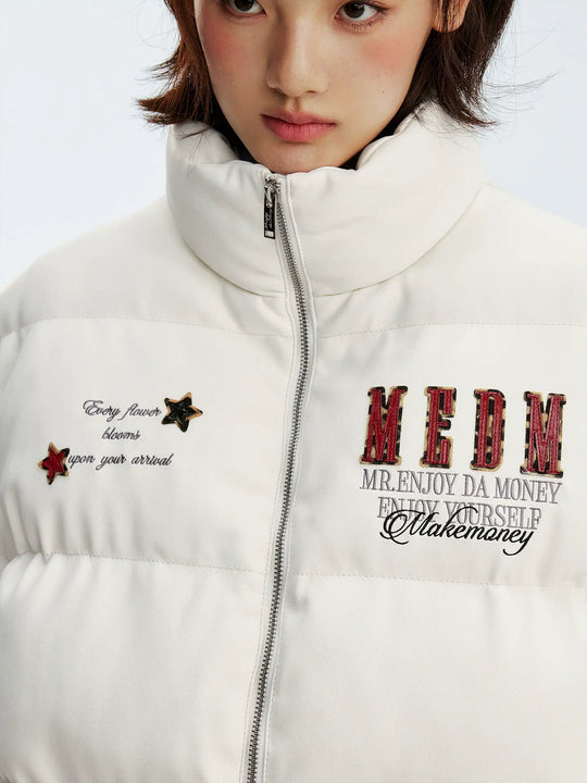 MEDM Leopard Patch PU Leather Puffer Jacket | Face 3 Face