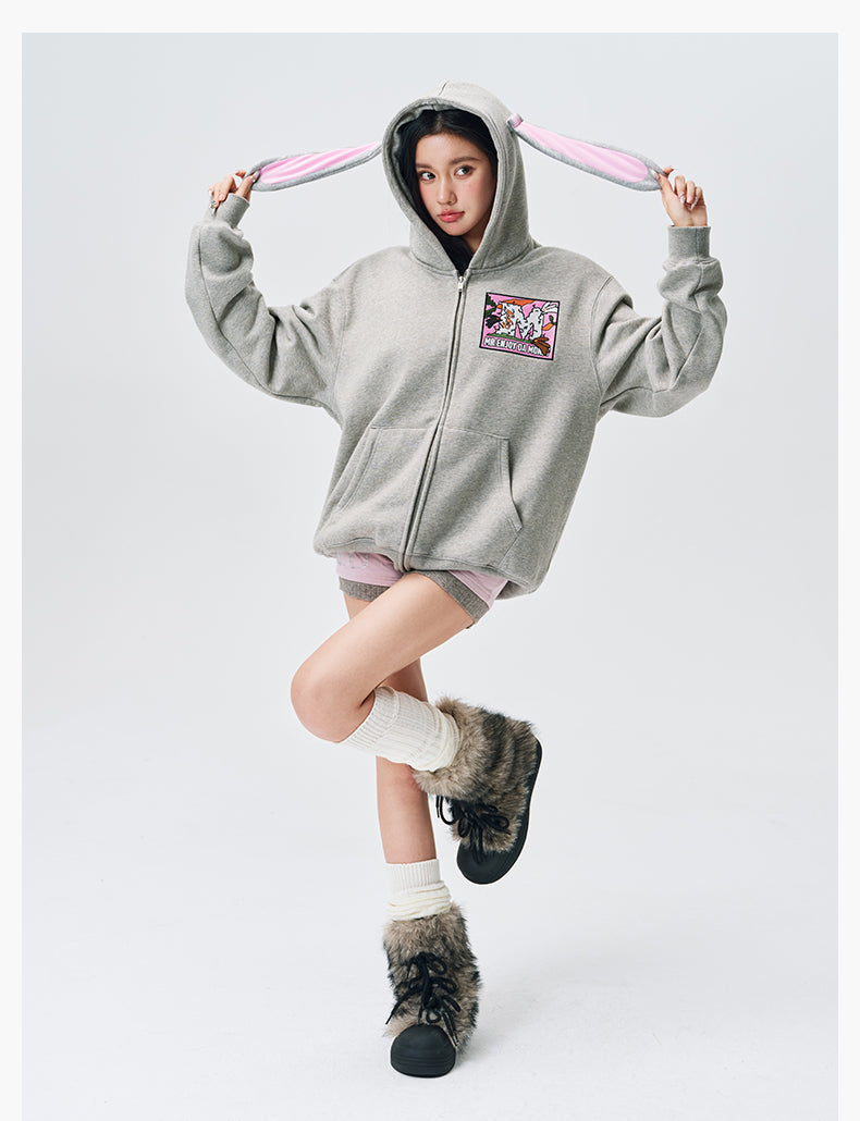MEDM Bunny Ears Hooded Zip-Up Hoodie | Face 3 Face