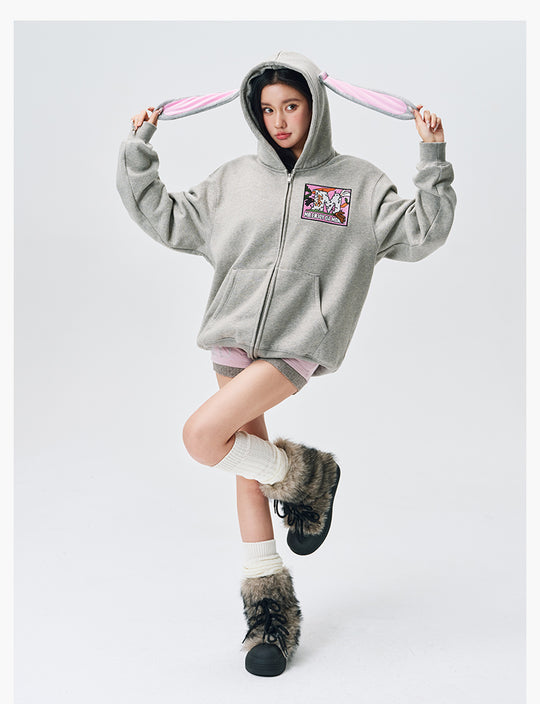 MEDM Bunny Ears Hooded Zip-Up Hoodie | Face 3 Face