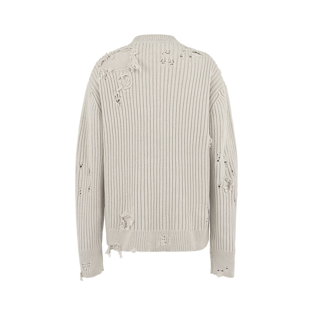 UNDERWATER Washed Handmade Destruction Patchwork Knit Sweater Beige