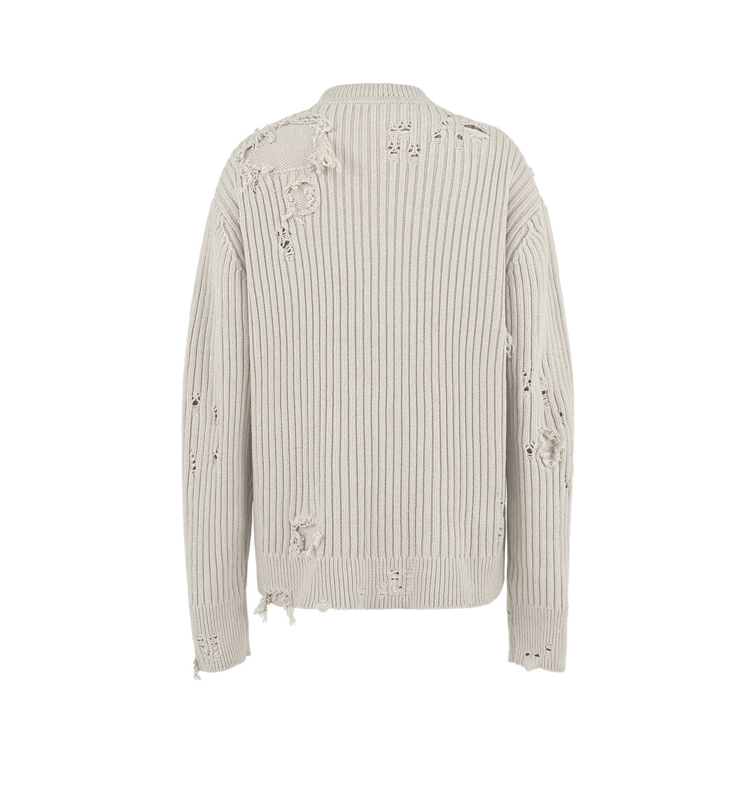 UNDERWATER Washed Handmade Destruction Patchwork Knit Sweater Beige