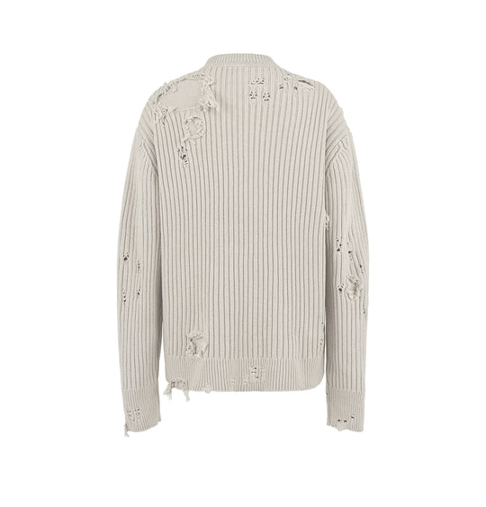 UNDERWATER Washed Handmade Destruction Patchwork Knit Sweater Beige