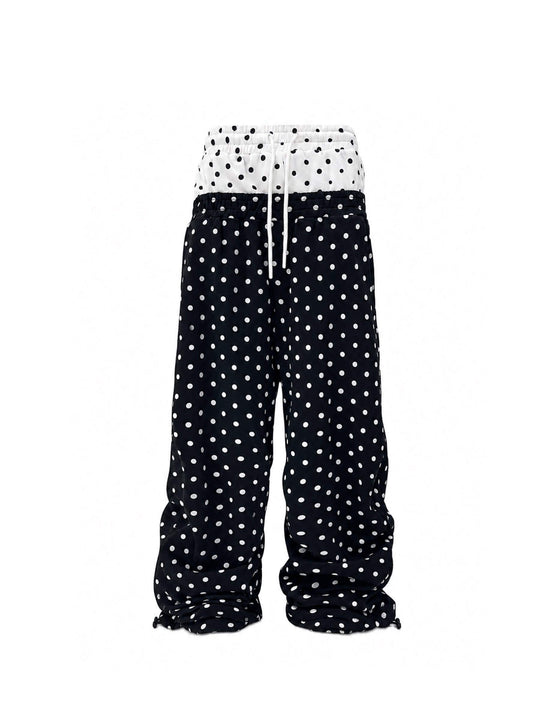 KARMANISTIC Color Block All Over Dot Print Double Waist Baggy Sweatpants | Face 3 Face