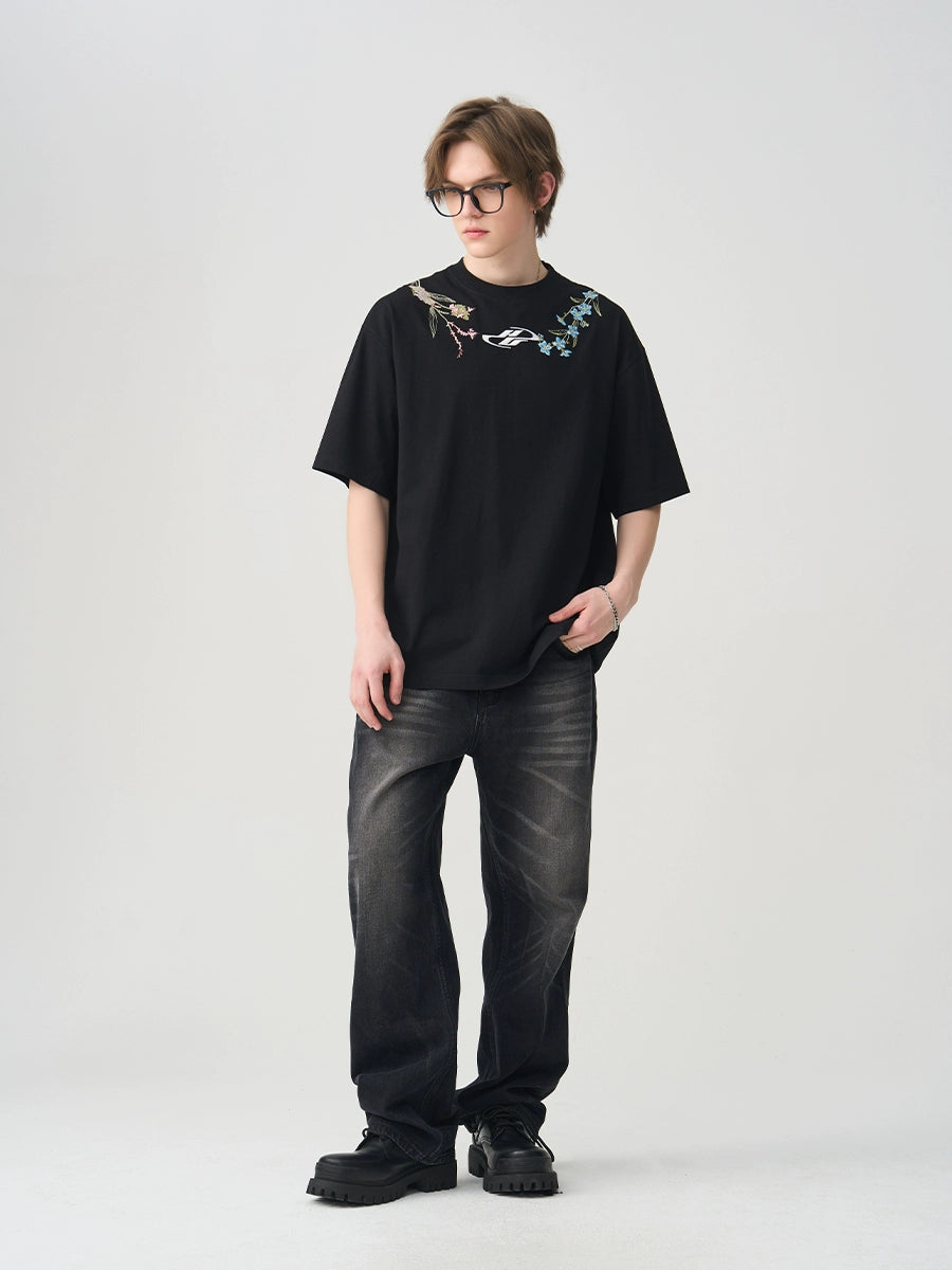 Harsh and Cruel Floral Collar Embroidery Tee