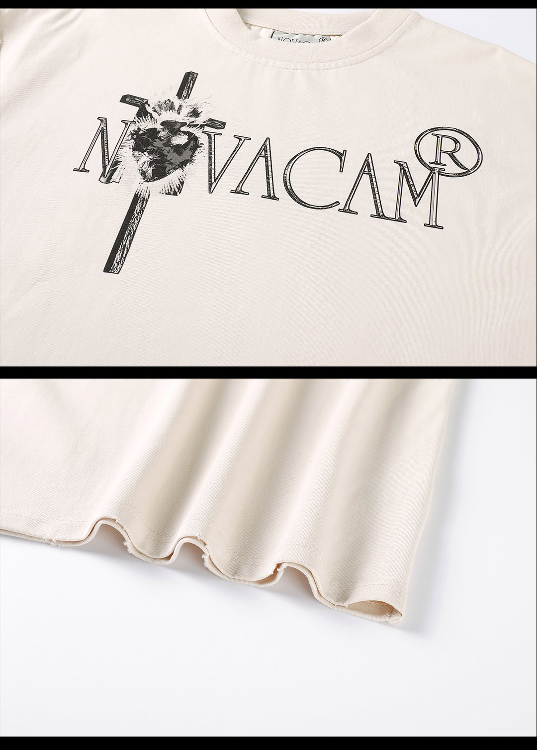 NOVACAM Vintage Frayed Logo Print Backstitch Tee | Face 3 Face