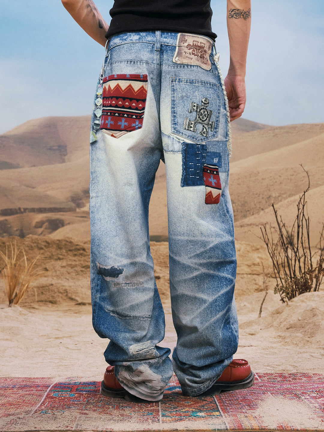 YADcrew Ethnic Patchwork Print Jeans | Face 3 Face