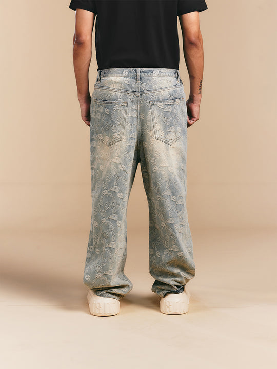 1807 Allover Paisley Washed Denim Jeans | Face 3 Face