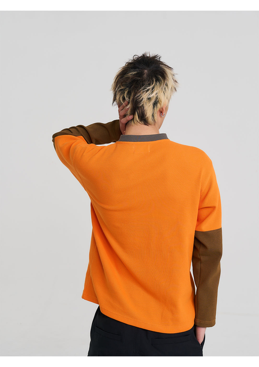 EVILKNIGHT(EK) Color Block Waffle Henley Long Sleeve Tee | Face 3 Face