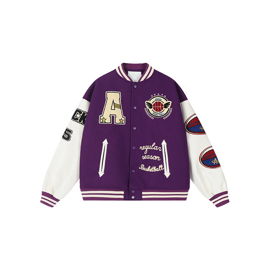 Achock Monogrammed Embroidered Flocked Baseball Jacket