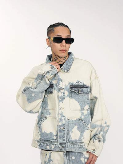 1807 Bleached Dyed Embroidered Denim Jacket | Face 3 Face