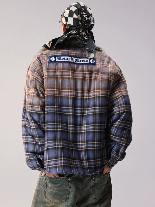 Remedy Gradient Plaid Quilted Lined Shirt Jacket | Face 3 Face