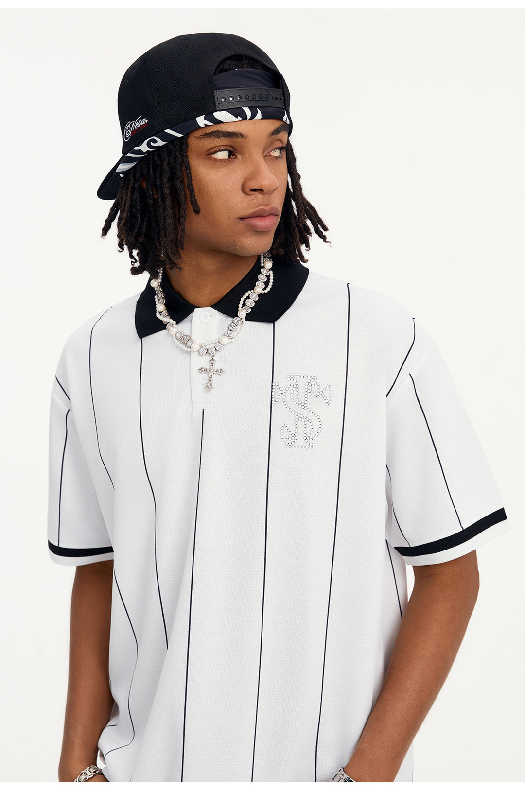 Small Town Kid Pearl Logo Striped Polo Jersey | Face 3 Face