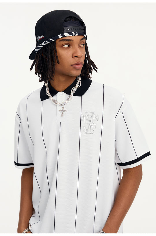 Small Town Kid Pearl Logo Striped Polo Jersey | Face 3 Face