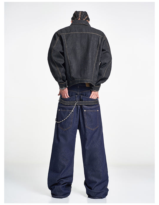 F3F Select Double Layer Waist Double Knee Studded Jeans | Face 3 Face