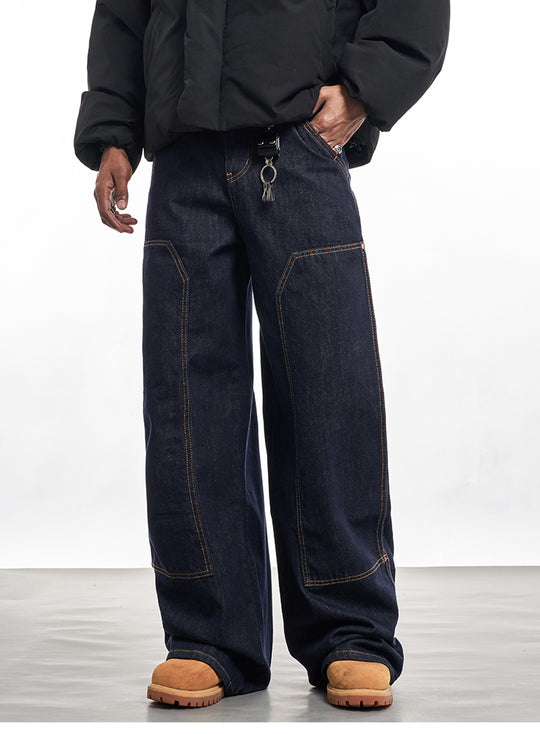 F3F Select Stitch Lines Dark Blue Double Knee Jeans | Face 3 Face