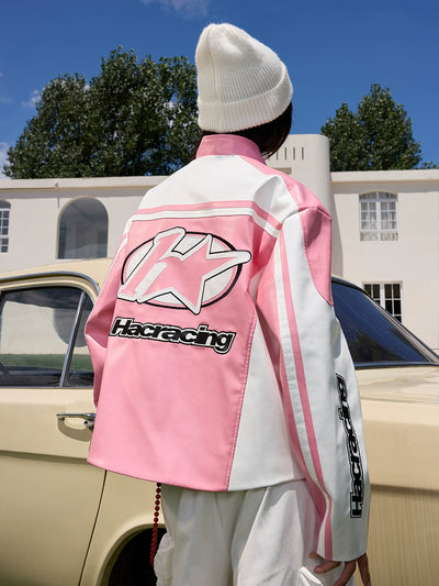 Harsh and Cruel Barbie Pink Embroidered Racing Jacket | Face 3 Face