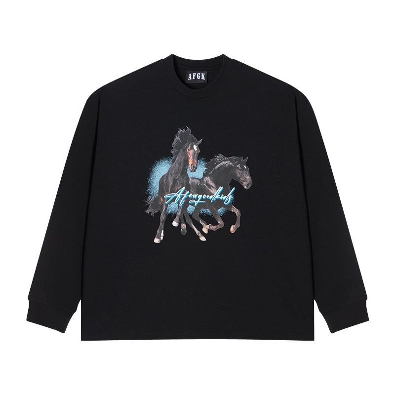 AFGK Prancing Black Horse Long Sleeve Tee