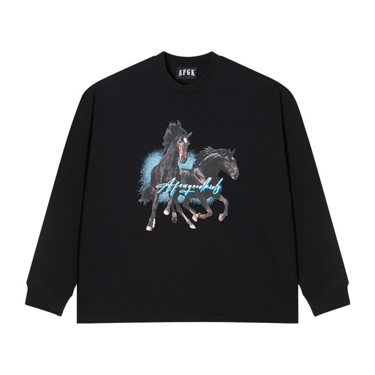 AFGK Prancing Black Horse Long Sleeve Tee