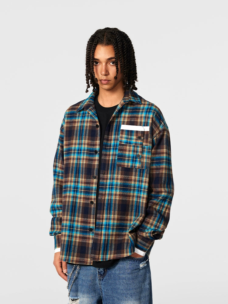 Achock Design Pocket Plaid Long Sleeved Shirt | Face 3 Face