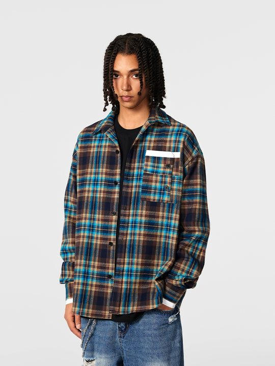 Achock Design Pocket Plaid Long Sleeved Shirt | Face 3 Face