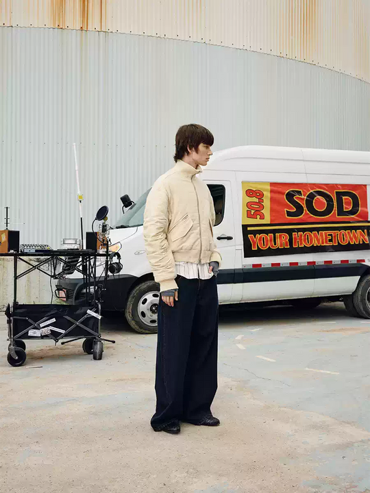 SOD Co. Beige Pilling Custom Pleated MA-1 Bomber Jacket | Face 3 Face