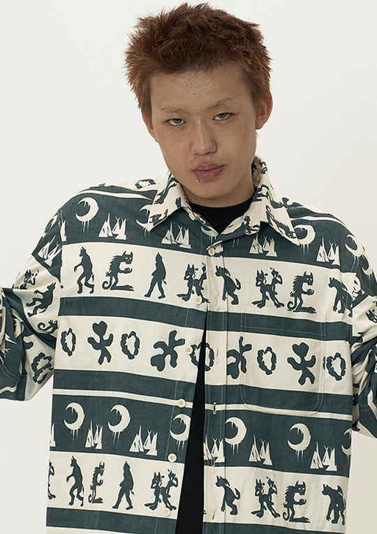 EVILKNIGHT(EK) Ethnic Print Striped Long Sleeve Shirt | Face 3 Face